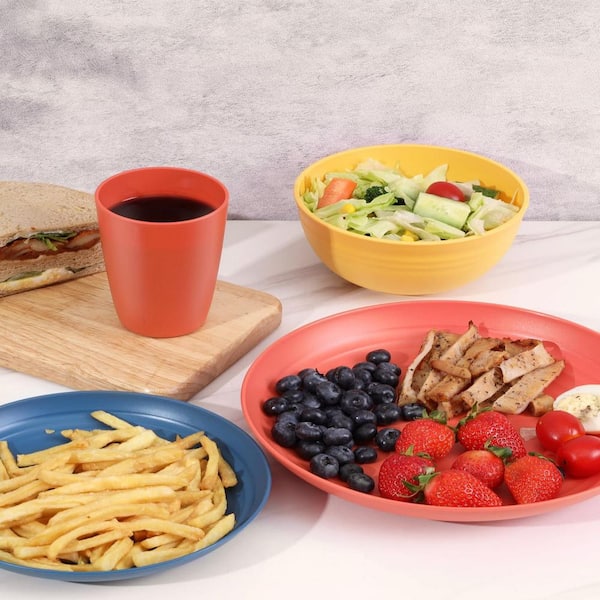Wudkey 24-Piece Multi-Colored Plastic Dinnerware Sets for 6