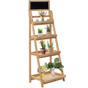 Wooden 4-Tier Chalkboard Ladder Shelf, Flower Plant Pot Display Shelf Bookshelf, Plant Flower Stand, Display Shelves
