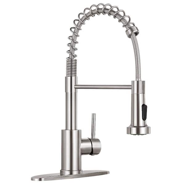 Brushed Nickel 17.7 in. H Pull Out Sprayer Kitchen Faucet with Advanced Spray Single Handle Faucet 1 or 3-Hole