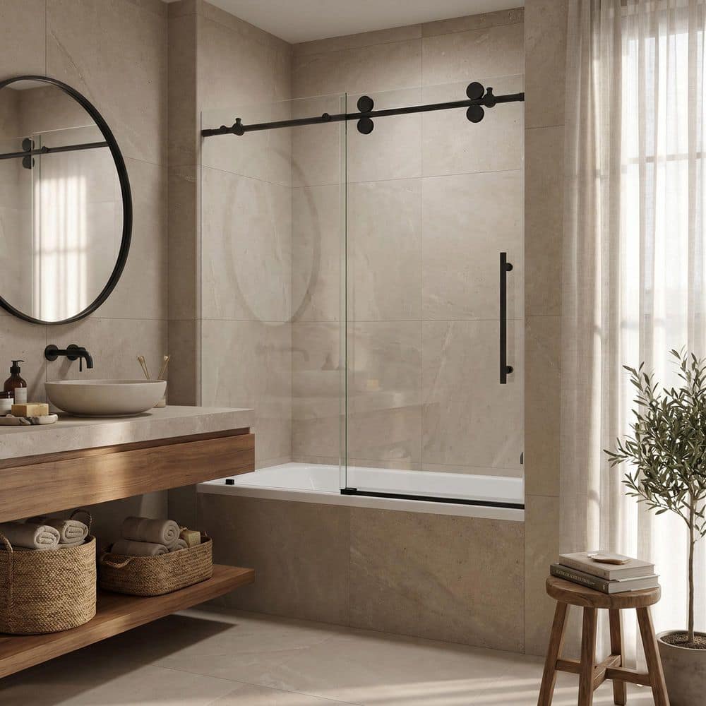 パピコページ VIGO Elan 60 in. W x 66 in. H Sliding Frameless Tub Door with