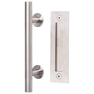 12in Modern Satin Stainless Sliding Barn Door Ladder Handle with 8in Flush Handle