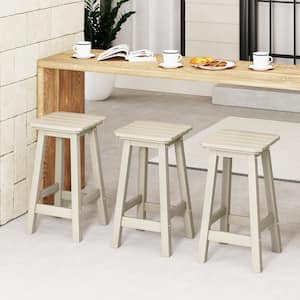 Laguna 24 in. (Set of 3) HDPE Plastic All Weather Square Seat Backless Counter Height Outdoor Bar Stool in Sand