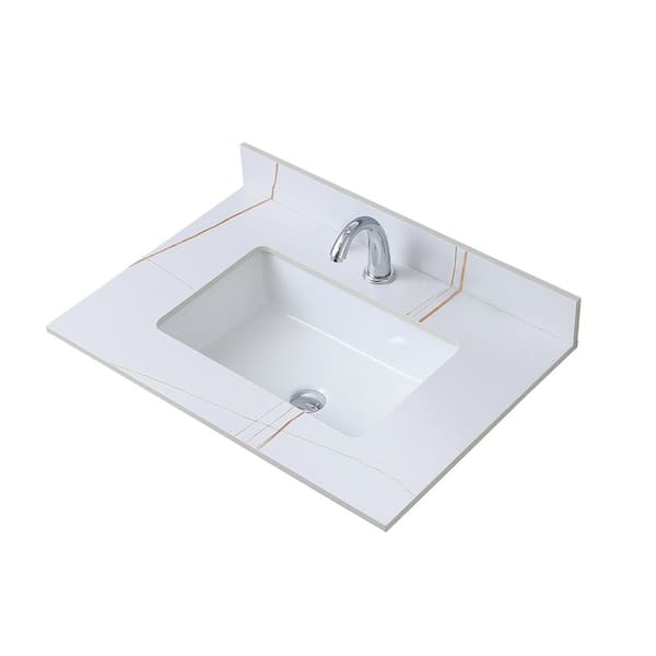 Tileon 31inch sintered stone bathroom vanity top White gold color with undermount ceramic sink and single faucet hole