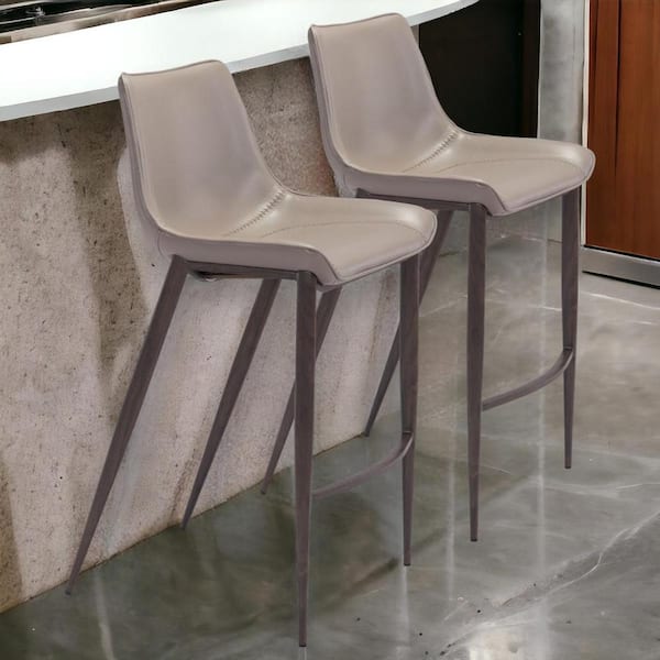 HomeRoots 29.9 in. Gray Low Back Metal Bar Chair with Upholstery Seat Set of 2