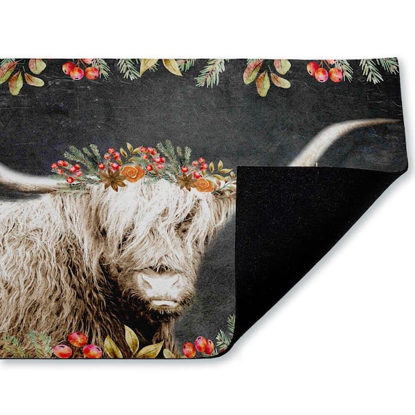 Highland Christmas Cattle Gray 18 in. x 30 in. Polyester Non-Slip Outdoor Door Mat