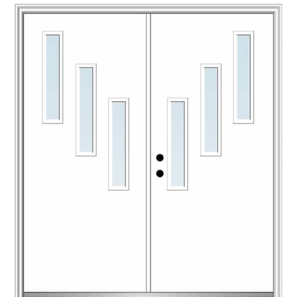 MMI DOOR Davina 72 in. x 80 in. Right-Hand Inswing 3-Lite Clear Low-E Primed Fiberglass Prehung Front Door on 6-9/16 in. Frame