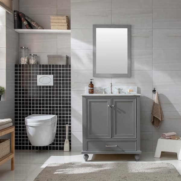 Melissa 30 in. W x 22 in. D Bath Vanity in Grain Gray with Natural Marble Vanity Top in Carrara White with White Sink