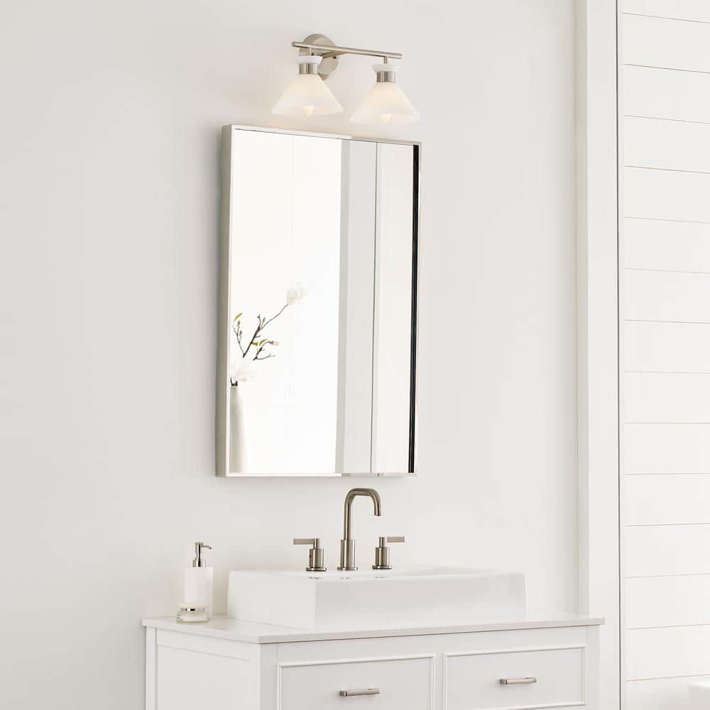 Belcarra Brushed Steel 2-Light Wall Sconce with Etched Glass Shade