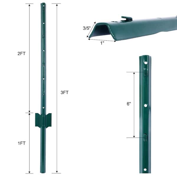 3 ft. H Heavy Duty Metal Fence Post with U-Channel (10 Pack)