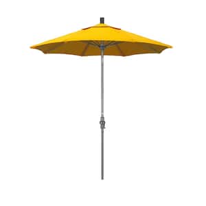 7.5 ft. Grey Aluminum Market Collar Tilt Crank Lift Patio Umbrella in Sunflower Yellow Sunbrella