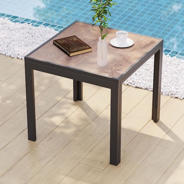 Sonkuki Patio Side Table Square with Metal Frame PDC Table Top