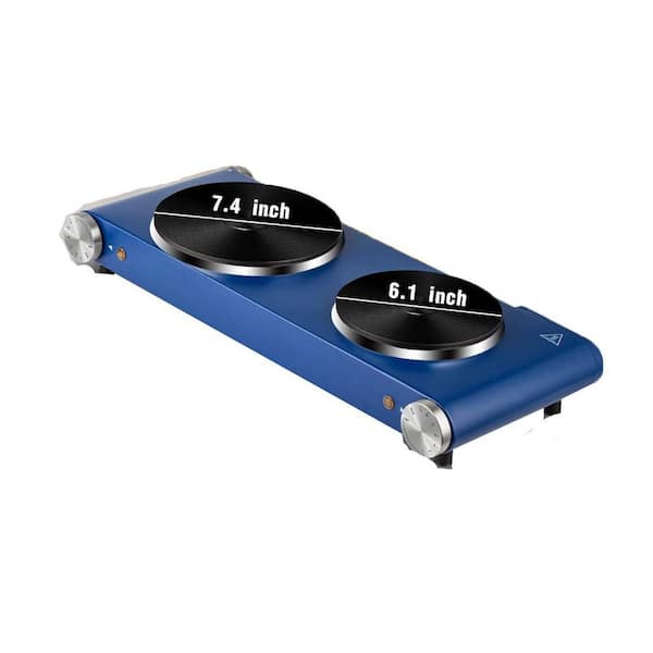Unbranded 22.44 in. Elements 2 Burner 1800W Electric Hot Plate Blue with Smooth Top Cast Iron Hot Plate for Cooking