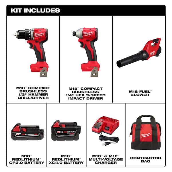 M18 18-Volt Lithium-Ion Brushless Cordless Hammer Drill/Impact/Backpack Vacuum Combo Kit (3-Tool) with 4-Batteries M18 18-Volt Lithium-Ion Brushless Cordless Hammer Drill/Impact/Backpack Vacuum Combo Kit (3-Tool) with 4-Batteries