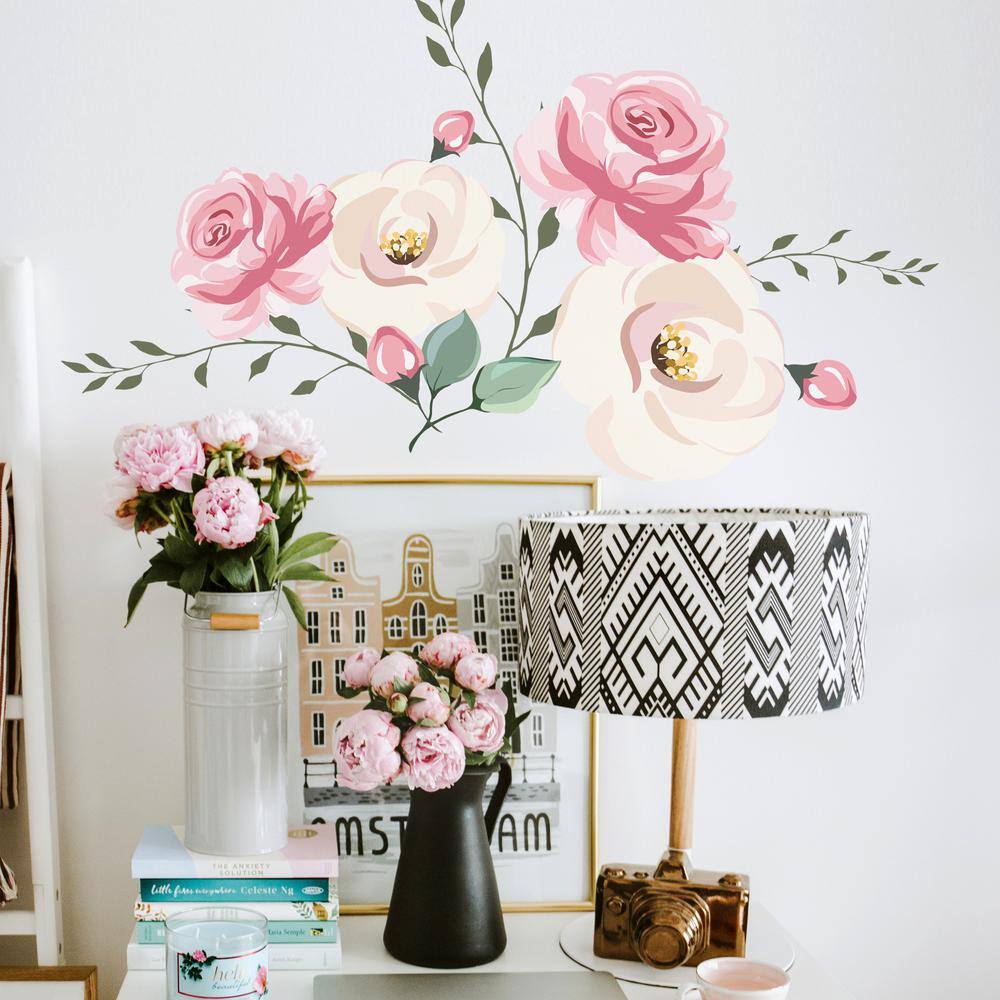 Pink and White Floral Peel and Stick Wall Decals
