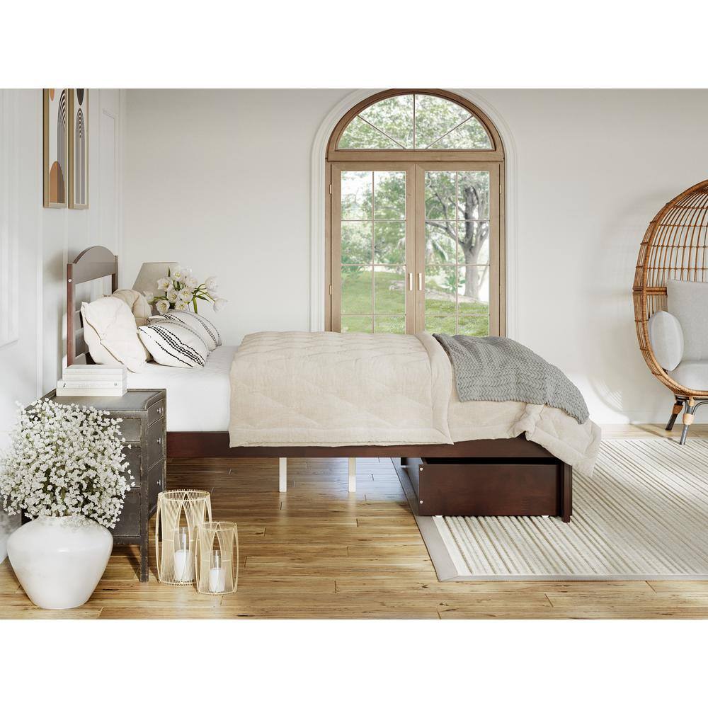 Warren Queen Walnut Wood Platform Bed with Foot Drawer