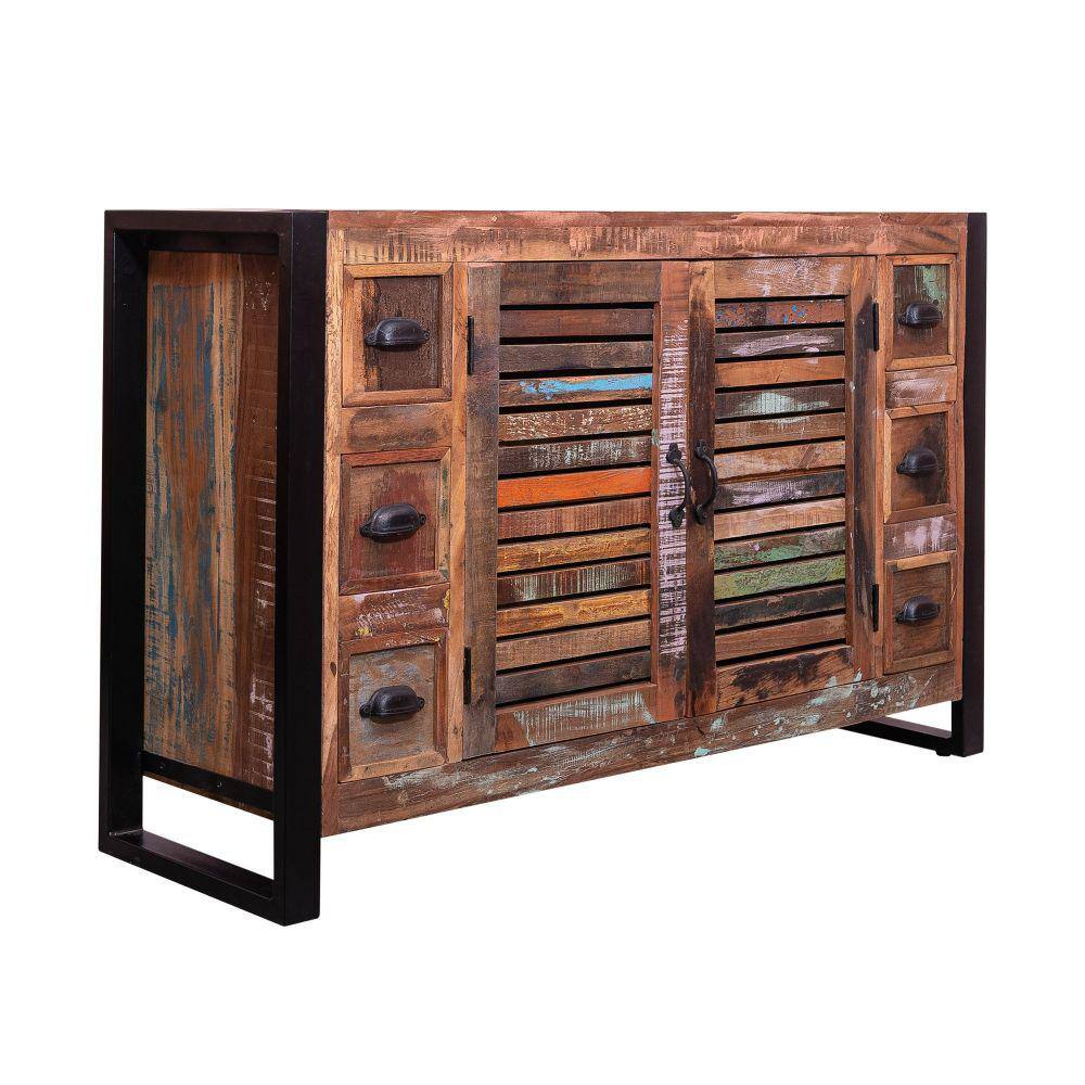 THE URBAN PORT Brown Plank Style Reclaimed Wood 6-Drawer Sideboard ...
