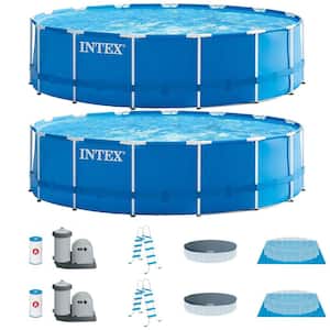 15 ft. Round 48 in. D Metal Frame Hard Sided Above Ground Swimming Pool Set with Pump (2-Pack)