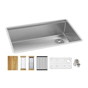 Crosstown 31.5 in. Undermount Single Bowl Polished Satin Stainless Steel Kitchen Sink