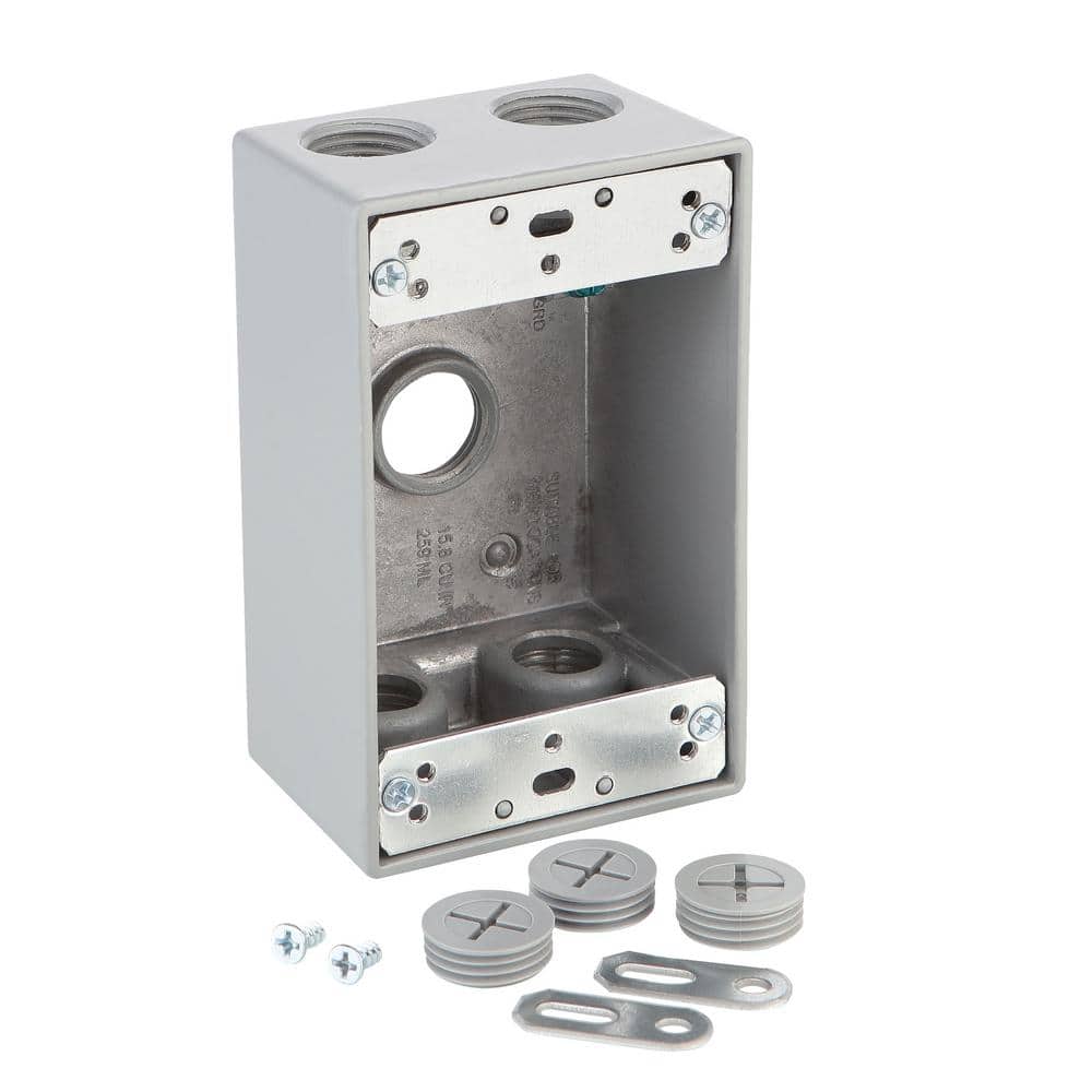 1-Gang Metallic Weatherproof Box with (5) 1/2 in. Holes, Gray