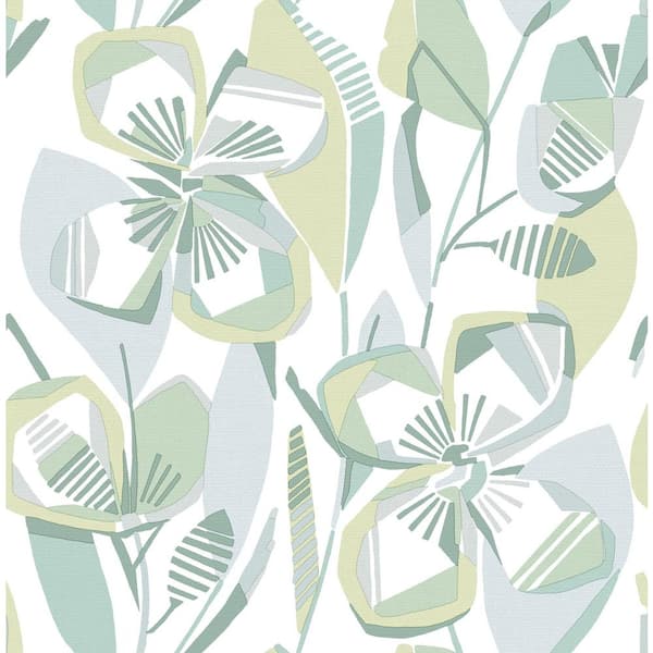 A-Street Prints Nathalie Light Green Abstract Blooms Wallpaper Sample