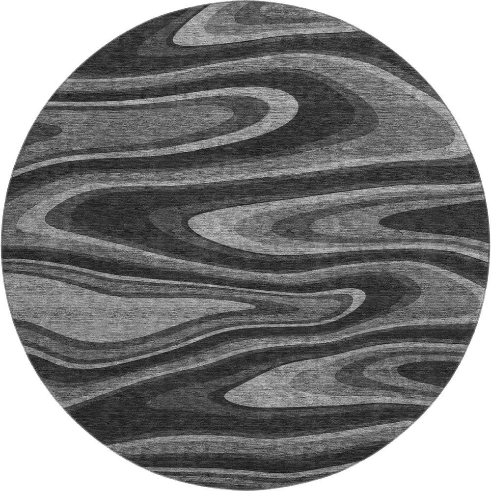 Mayfield Premium Machine Washable Abstract AMF2493 Black 8 ft. x 8 ft. Round Rug price history on PriceWatchPro