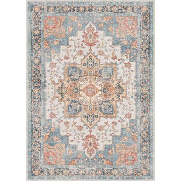 Medallion Blue Orange Mocha 6 ft. x 9 ft. Persian Area Rug