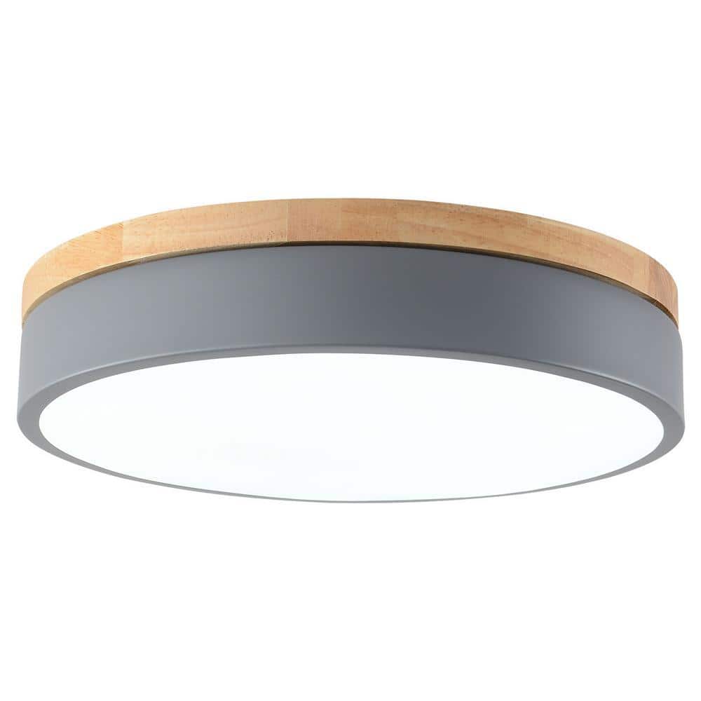 OUKANING 11.81 in. 1-Light Modern Round Gray Selectable LED Flush