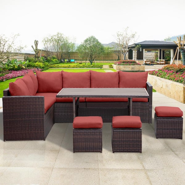 Zeus & Ruta Brown 7-Piece PE Rattan Wicker Outdoor Sectional Set with ...