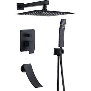 2-Handle 3-Spray Rain Shower Faucet and Handheld Shower Combo Kit with 10 in. Rain Shower Head in Black (Valve Included)