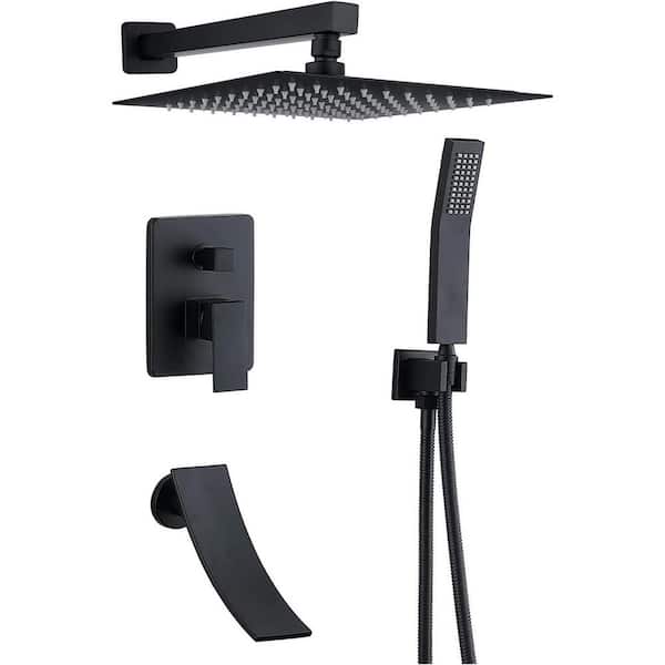 Kingdely 2-Handle 3-Spray Rain Shower Faucet and Handheld Shower Combo Kit with 10 in. Rain Shower Head in Black (Valve Included)