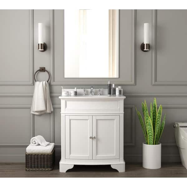 Home Decorators Collection Terryn 31 in. W x 20 in. D x 35 in. H Vanity in White with Engineered White Marble Top and White Sink