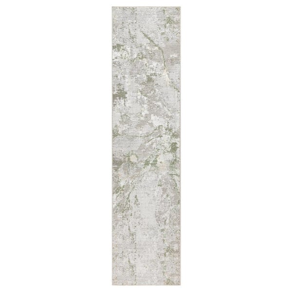 Luxe Opaline Bold Marble Sage Green 2 ft. x 7 ft. Runner Rug
