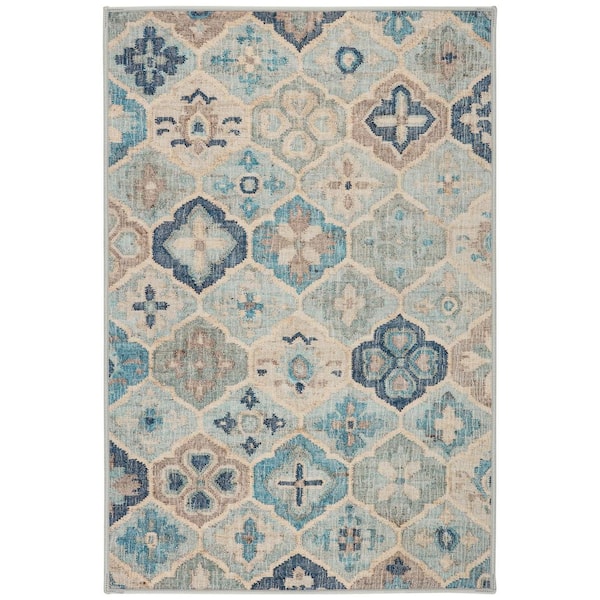 Pali Machine Washable Blue 4 ft. x 6 ft. Indoor Area Rug