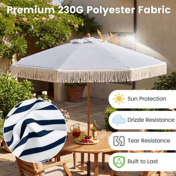 7 fabric patio umbrella Kadehome 7 ft. Outdoor Patio Umbrella Beach Umbrella with Fringe Sun-Protective and Boho Tassel in Blue