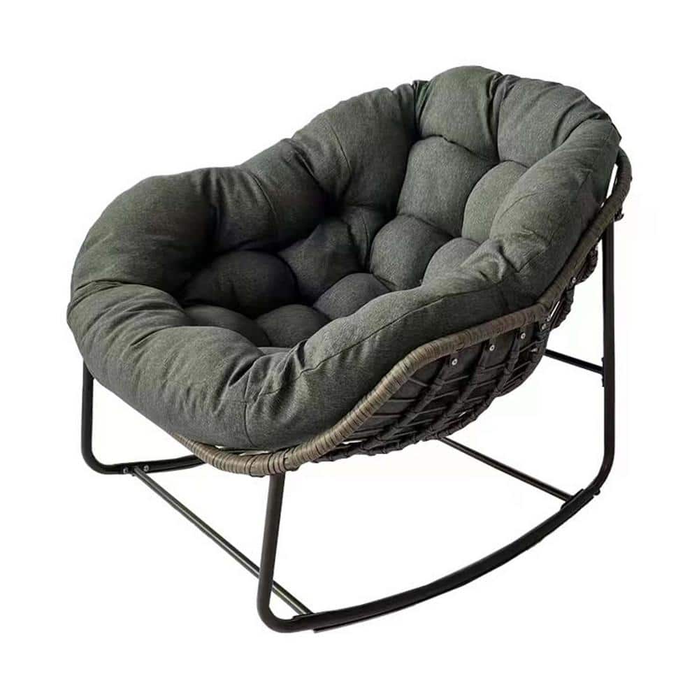 Brown Frame Metal Outdoor Rocking Chair, Oversized Rattan Egg with Dark Gra