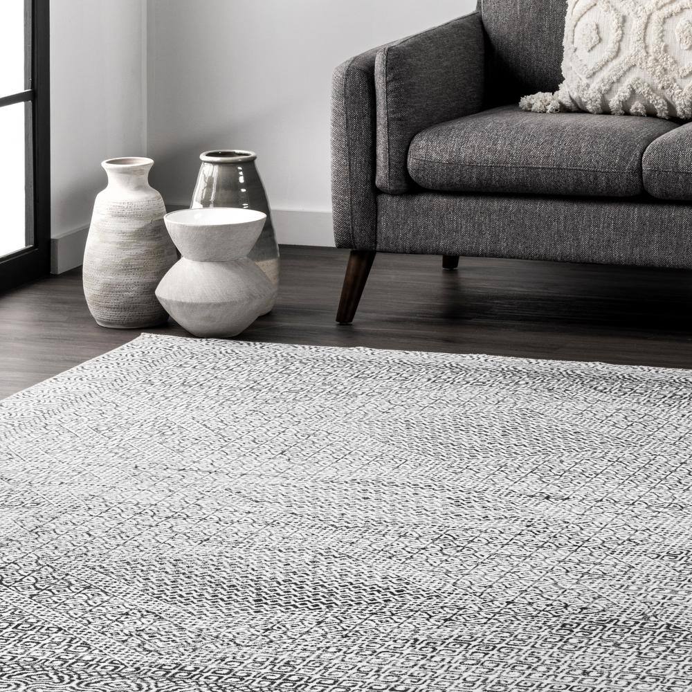 Sleek Gray Abstract Rectangular Easy-Care Rug
