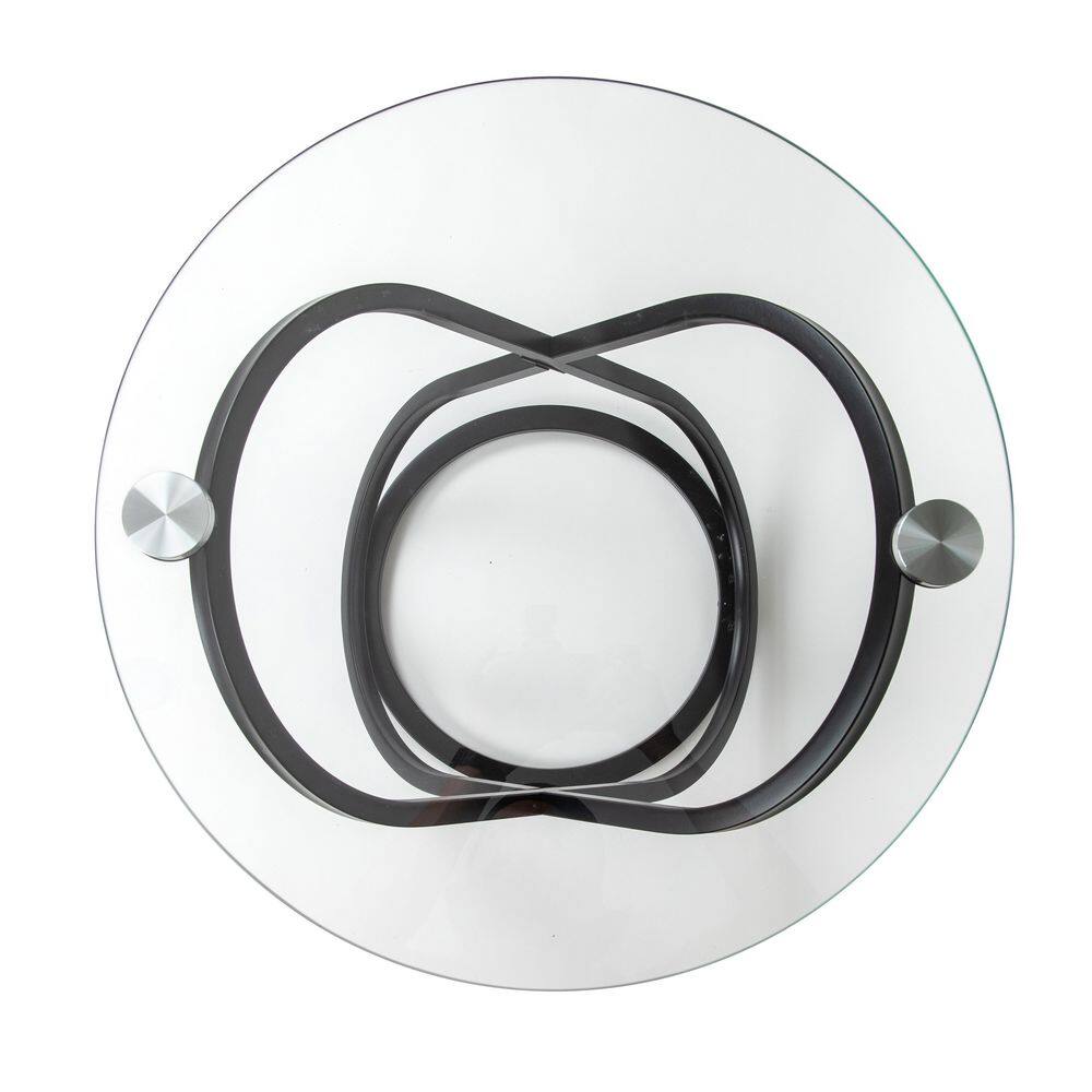 29" Round Black Metal and Glass End Table