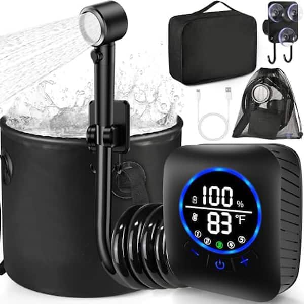 Portable Outdoor Camping Shower Pump Kit with Foldable Bucket 5 Pressure Modes IPX8 Waterproof Pool Accessory