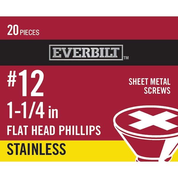 Everbilt #12 1-1/4 in. Phillips Flat-Head Sheet Metal Screws (20-Pack)