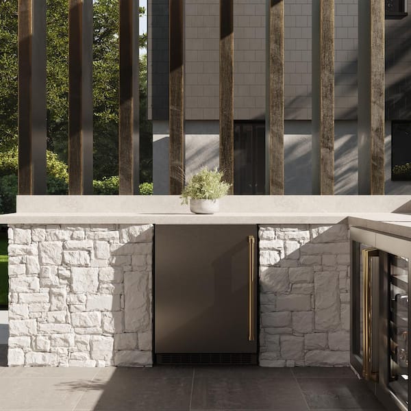 Autograph Edition 24 in. Touchstone 151 Can Single Zone Beverage Fridge with Stainless Door and Polished Gold Handle