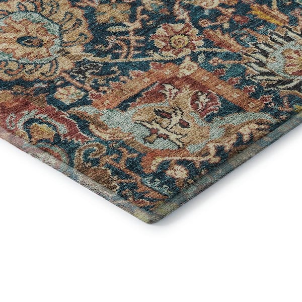 Mayfield Premium Machine Washable Abstract AMF1101 Navy 8 ft. x 8 ft. Round Rug