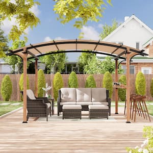 13 ft. x 8.5 ft. Steel Patio Pergola with Beige Shade Canopy and Bar Shelf