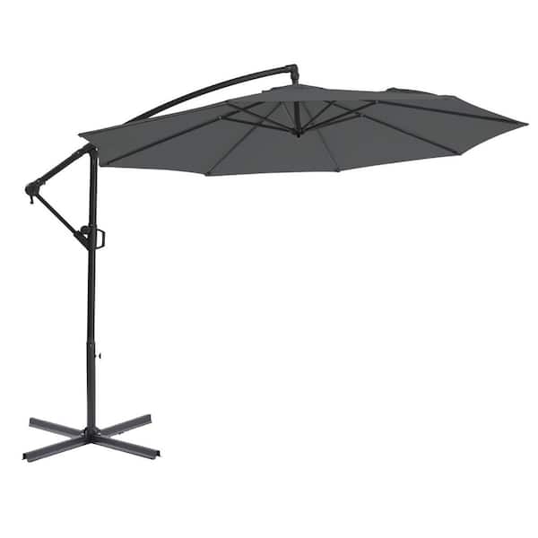 10 ft. Aluminum Patio Offset Umbrella Outdoor Cantilever Umbrella with Infinite Tilt and Recycled FabricCanopy Dark Grey