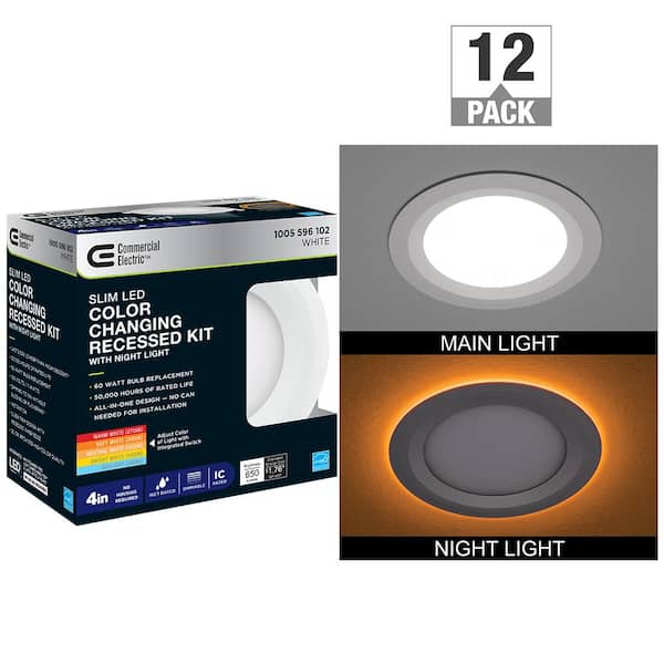 Commercial Electric 4 in. Canless Adjustable CCT Integrated LED Recessed Light Trim Night Light 650lms New Construction Remodel (12-Pack)