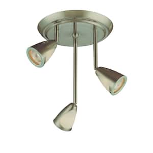3-Light Staggered Brushed Steel Ceiling Track Lighting Fixture