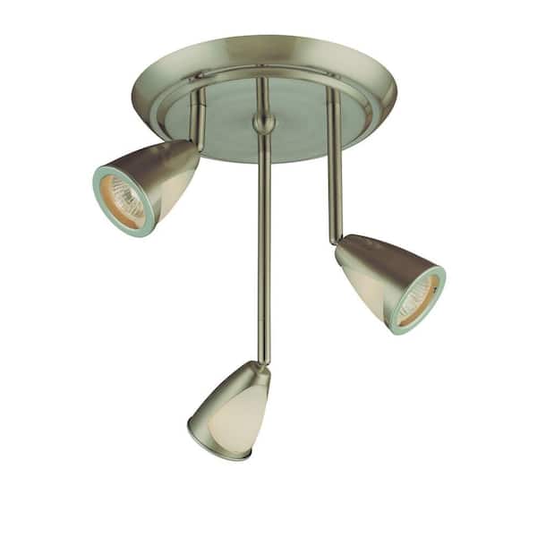 3-Light Staggered Brushed Steel Ceiling Track Lighting Fixture
