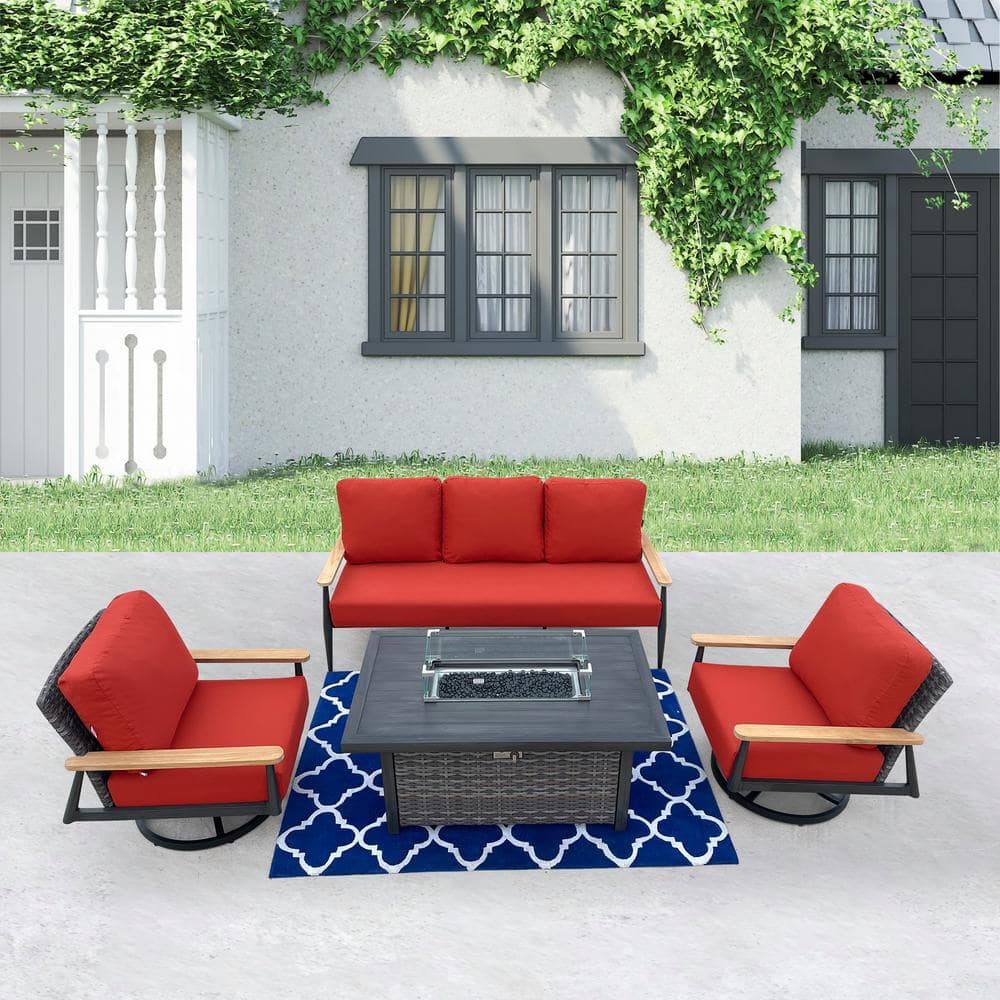 HiGreen Outdoor Manbo 4Piece Wicker Patio Fire Pit Seating Set with
