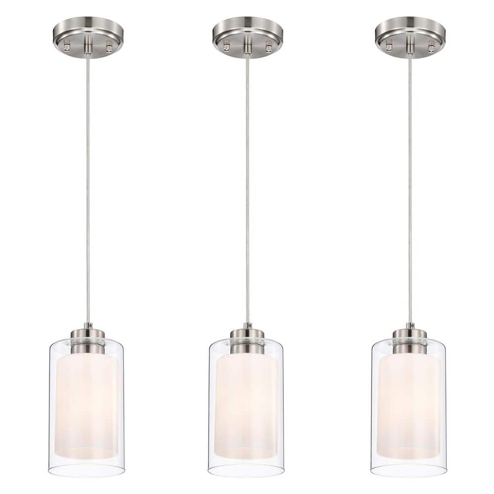 Avenue 1-Light Brushed Nickel Mini Pendant Light with Clear Glass and White Glass Dual Shades (3-Pack) price history on PriceWatchPro