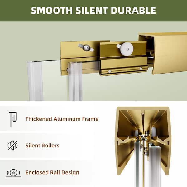 56-60 in. W x 72 in. H Semi-Frameless Double Sliding Shower Door in Brushed Gold with 1/4 in. Tempered Clear Glass