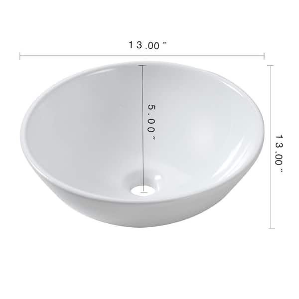 13 in. x 13 in. Round Bowl Modern Bathroom Above in White Porcelain Ceramic Vessel Vanity Sink Art Basin 13 in. x 13 in. Round Bowl Modern Bathroom Above in White Porcelain Ceramic Vessel Vanity Sink Art Basin